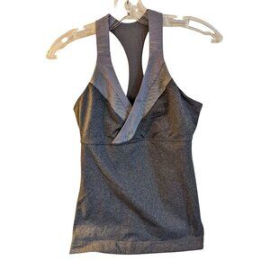 Lululemon Tank Top Womans 8 Cinch Waist Bra Top Loose Fit Gray Stripe Trim Gym